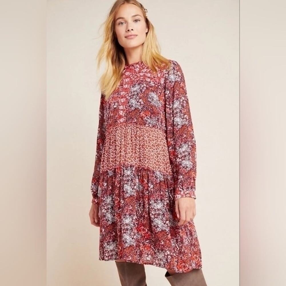Anthropologie Maeve Esther Mixed Print long Sleeve Swing Dress Size 2X Multi